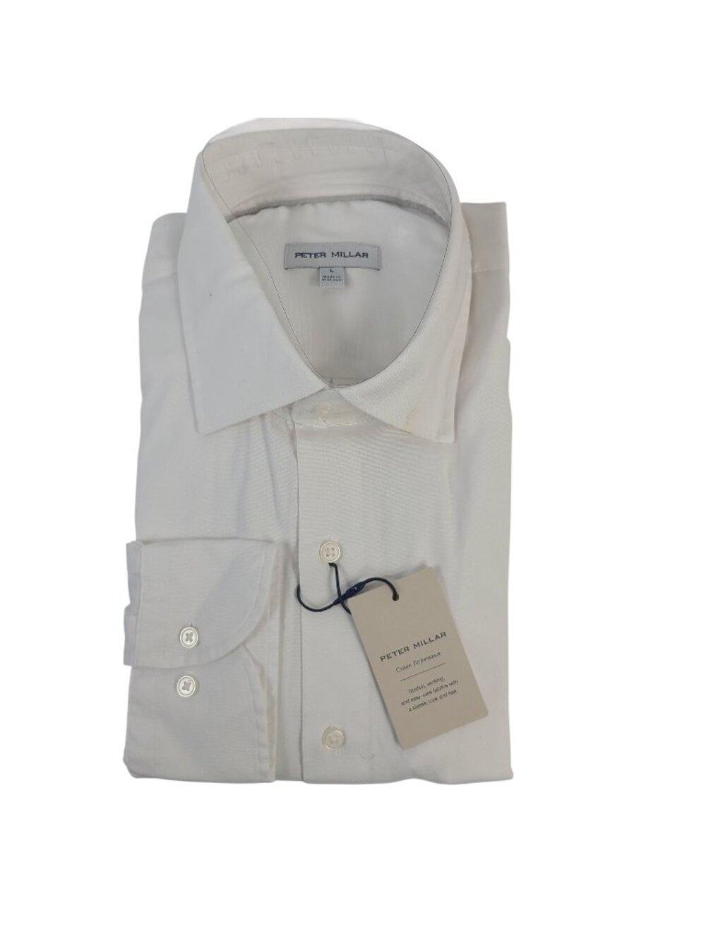 Peter Millar Crown Performance White Dress Shirt L Stretch Wicking Easy-Care Fab
